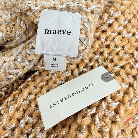 Anthropologie Maeve Oversized Collar Cardigan Sweater M Gold Shimmer Holiday NWT - Picture 12 of 16